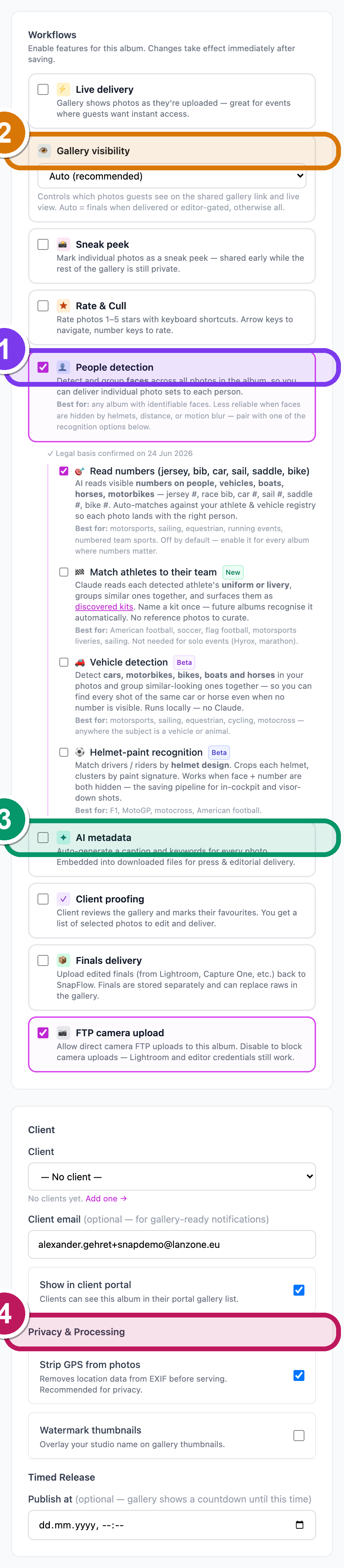 The Edit album settings page