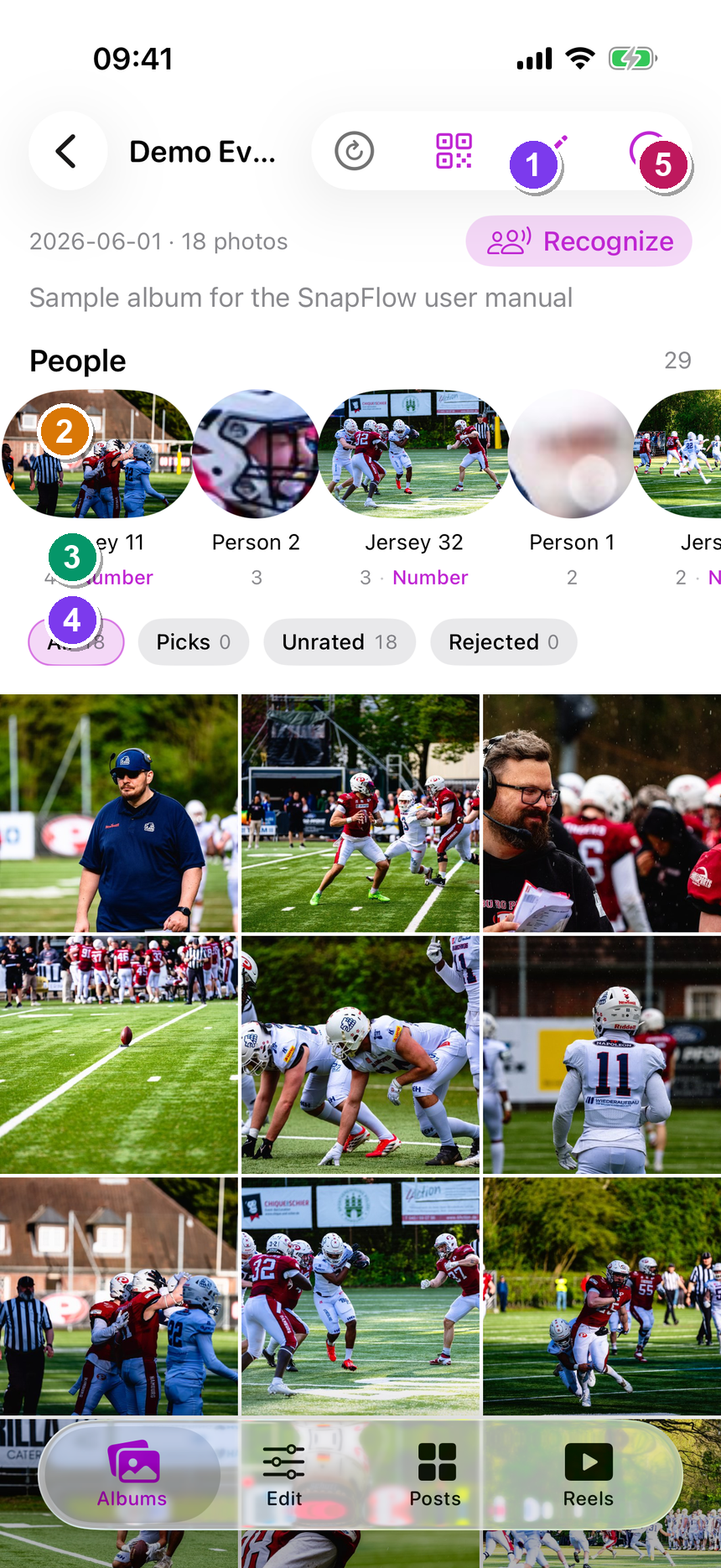 An album's detail screen with the People strip, quick filters and photo grid