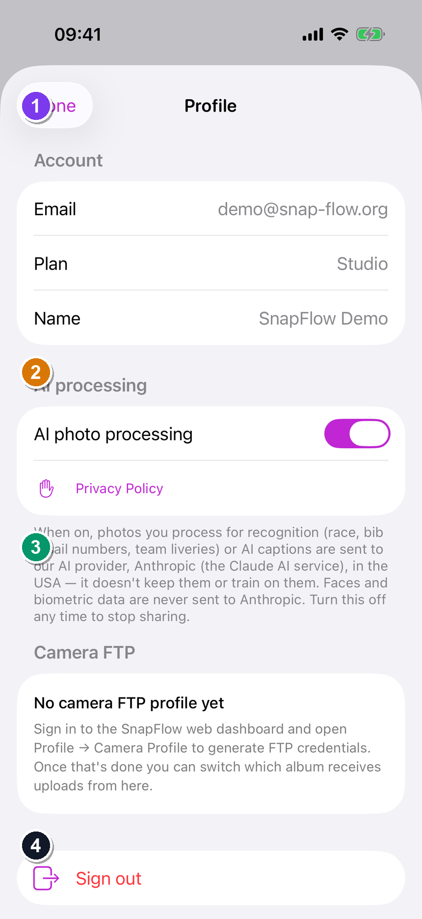 The Profile sheet on iPhone