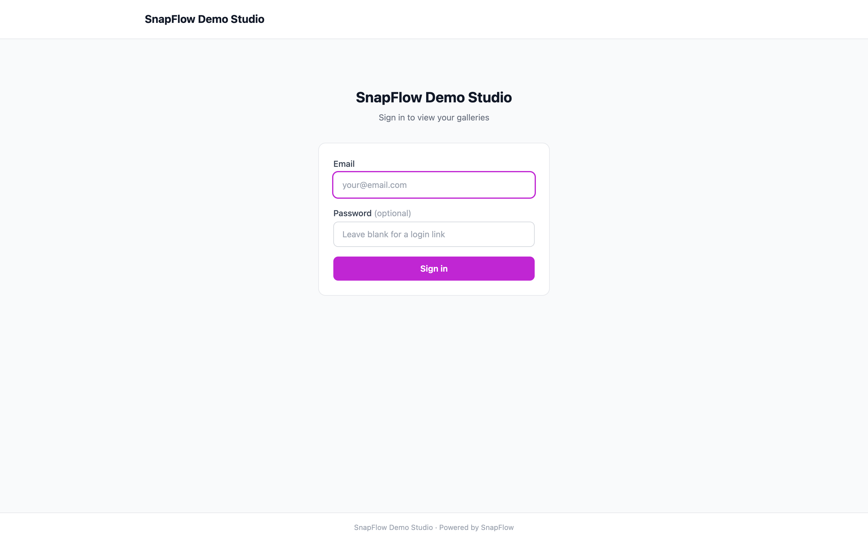 The client portal sign-in screen